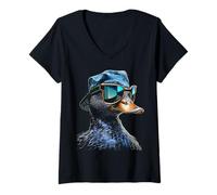 Femme Canard Fanatsy Pixel Animal Art Graphic Motif Canard T-Shirt avec Col en V