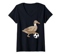 Femme Canard Footballeur Football Sport T-Shirt avec Col en V