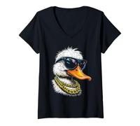 Femme Canard portant des lunettes de soleil, cool drôle rebelle boss hip, canard T-Shirt avec Col en V