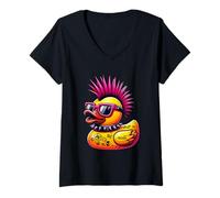 Femme Canard Punk Rockeur Amateur de Canard Mignon propriétaire de Canard caneton T-Shirt avec Col en V