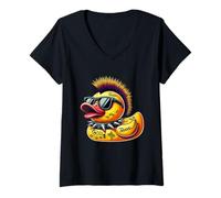 Femme Canard Punk Rockeur Amateur de Canard Mignon propriétaire de Canard caneton T-Shirt avec Col en V
