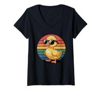 Femme Canard rétro coucher de soleil - Vintage Cool Duckie T-Shirt avec Col en V