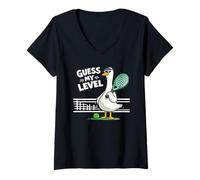 Femme Canard Rigolo De Padel : Devine Mon Niveau De Padel T-Shirt avec Col en V