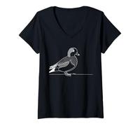 Femme Canard Siffleur Dessin Ornithologue T-Shirt avec Col en V