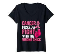 Femme Cancer a Choisi Un Combat avec Le Mauvais Chignon désordonné de Poussin T-Shirt avec Col en V