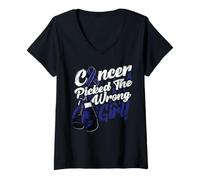 Femme Cancer Colorectal Colon Picked Wrong Girl Sensibilisation T-Shirt avec Col en V