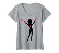 Femme Cancer du Sein Black Girl Magic Afro Femmes Peau Marron T-Shirt avec Col en V