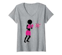 Femme Cancer du Sein Black Girl Magic Afro Femmes Peau Marron T-Shirt avec Col en V
