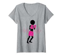 Femme Cancer du Sein Black Girl Magic Afro Femmes Peau Marron T-Shirt avec Col en V