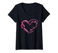 Femme Cancer du Sein Coeur Libellule Ruban Pink Sensibilisation T-Shirt avec Col en V