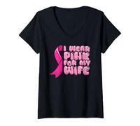 Femme Cancer du Sein Épouse Combattre Porter Le Ruban Pink T-Shirt avec Col en V