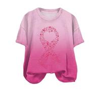Femme Cancer du Sein Octobre Rose - T-Shirt Col Rond Ruban Rose pour Sensibilisation à la Lutte Contre le Cancer du Sein 2024