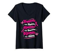 Femme Cancer du Sein Support Fighters Survivor Wear Pink Awareness T-Shirt avec Col en V