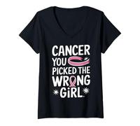 Femme Cancer du Sein Vous Avez Choisi la Mauvaise Fille T-Shirt avec Col en V