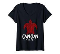 Femme Cancun Mexico Motif Tortue de mer Tribal T-Shirt avec Col en V