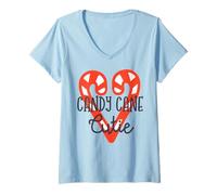 Femme Candy Cane Cutie Christmas Matching Family T-Shirt avec Col en V