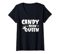Femme Candy Corn Queen Halloween Funny Fall T-Shirt avec Col en V