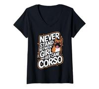 Femme Cane Corso Ne Vous tenez jamais Entre Une Fille et Son Cane Corso T-Shirt avec Col en V