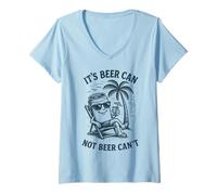 Femme Canette de bière Amusante Plage Tropical Boire Humour T-Shirt avec Col en V