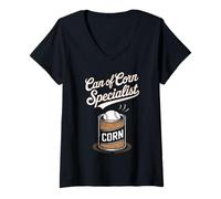 Femme Canette de maïs Baseball Humour avec Baseball Vintage T-Shirt avec Col en V