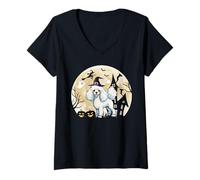 Femme Caniche Halloween T-Shirt avec Col en V