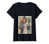 Femme Caniche Romantique en Lunettes de Soleil Bisous Saint-Valentin T-Shirt avec Col en V
