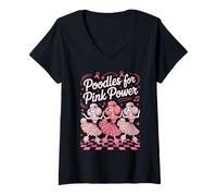 Femme Caniches pour la Sensibilisation au Cancer du Sein rétro des années 1950 Pink Power T-Shirt avec Col en V