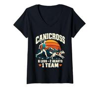 Femme Canicross Dog Trail Running 6 Pattes 2 cœurs 1 Team Runner T-Shirt avec Col en V