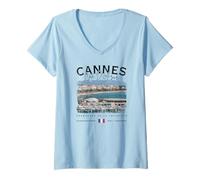 Femme Cannes Côte d'Azur Croisette Côte d'Azur Drapeau France T-Shirt avec Col en V