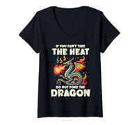 Femme Can't Take Heat Don't Poke Dragon Funny Sdicton pour Enfants, Hommes et Femmes T-Shirt avec Col en V