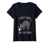 Femme Can't Talk, Encore trop fatigué, Amateur de café Sleepy Cat T-Shirt avec Col en V