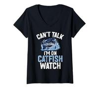 Femme Can't Talk I'm on Catfish Watch Catfish T-Shirt avec Col en V