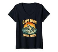 Femme Cap Occidental Shark Ocean Côte du Cap T-Shirt avec Col en V