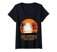 Femme Cape Hatteras National Seashore, Caroline du Nord, Vintage Sun T-Shirt avec Col en V