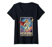 Femme Capitaine Bengal, Explorateur de Cosmic Threads T-Shirt avec Col en V