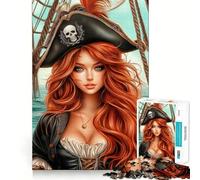 Femme Capitaine Pirate aux Cheveux Roux Puzzle 1000 pièces pour Adultes Jeu de mémoire et de Concentration Ajustement Parfait Format Compact Idéal pour des Moments de Jeu en Famille (38x26cm)