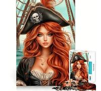 Femme Capitaine Pirate aux Cheveux Roux Puzzle de 1000 pièces Jeu de réflexion Découpe de Haute précision Passe-Temps Fascinant pour Les Moments de détente (38x52cm)