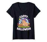 Femme Cappy Halloween Funny Cute Capybara Wizard Halloween T-Shirt avec Col en V