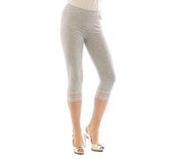 Femme Capri Legging Longueur 3/4 avec Dentelle de Coton Pantalons Gris Clair L