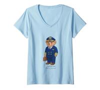 Femme Captain Dad Aviator Bear Wear Airline Pilot Uniforme T-Shirt avec Col en V