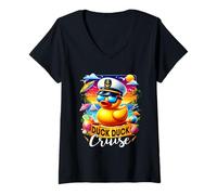 Femme Captain Duck Duck Cruise Fun Family Cruising Groupe Assorti T-Shirt avec Col en V