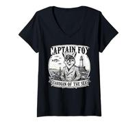 Femme Captain Fox - Aventure Nautique - Gardien des Mers - Animal A T-Shirt avec Col en V