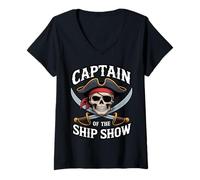 Femme Captain of The Ship Show Funny Pirate Skull T-Shirt avec Col en V