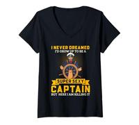 Femme Captain Super Sexy Bateau Humour Citation Nautique T-Shirt avec Col en V