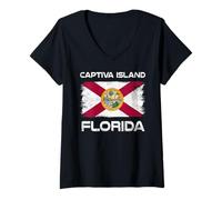 Femme Captiva Island Florida Flag Design Captiva Island FL Drapeau T-Shirt avec Col en V