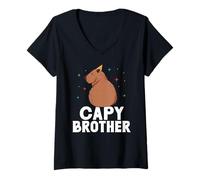 Femme Capy Brother Mignon Capybara Rongeur Capybaras Animal T-Shirt avec Col en V