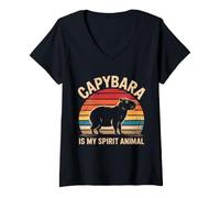 Femme Capybara Esprit Animal Femmes Hommes Garçons Filles Mignon Capybara T-Shirt avec Col en V
