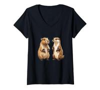 Femme Capybara Et Loutre Amis T-Shirt avec Col en V