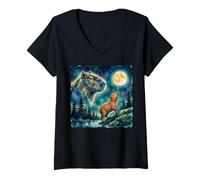 Femme Capybara Howling at The Moon Night Sky Animal Art T-Shirt avec Col en V