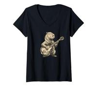 Femme Capybara Joue de la Guitare électrique Classic Superstar Fun Capy T-Shirt avec Col en V